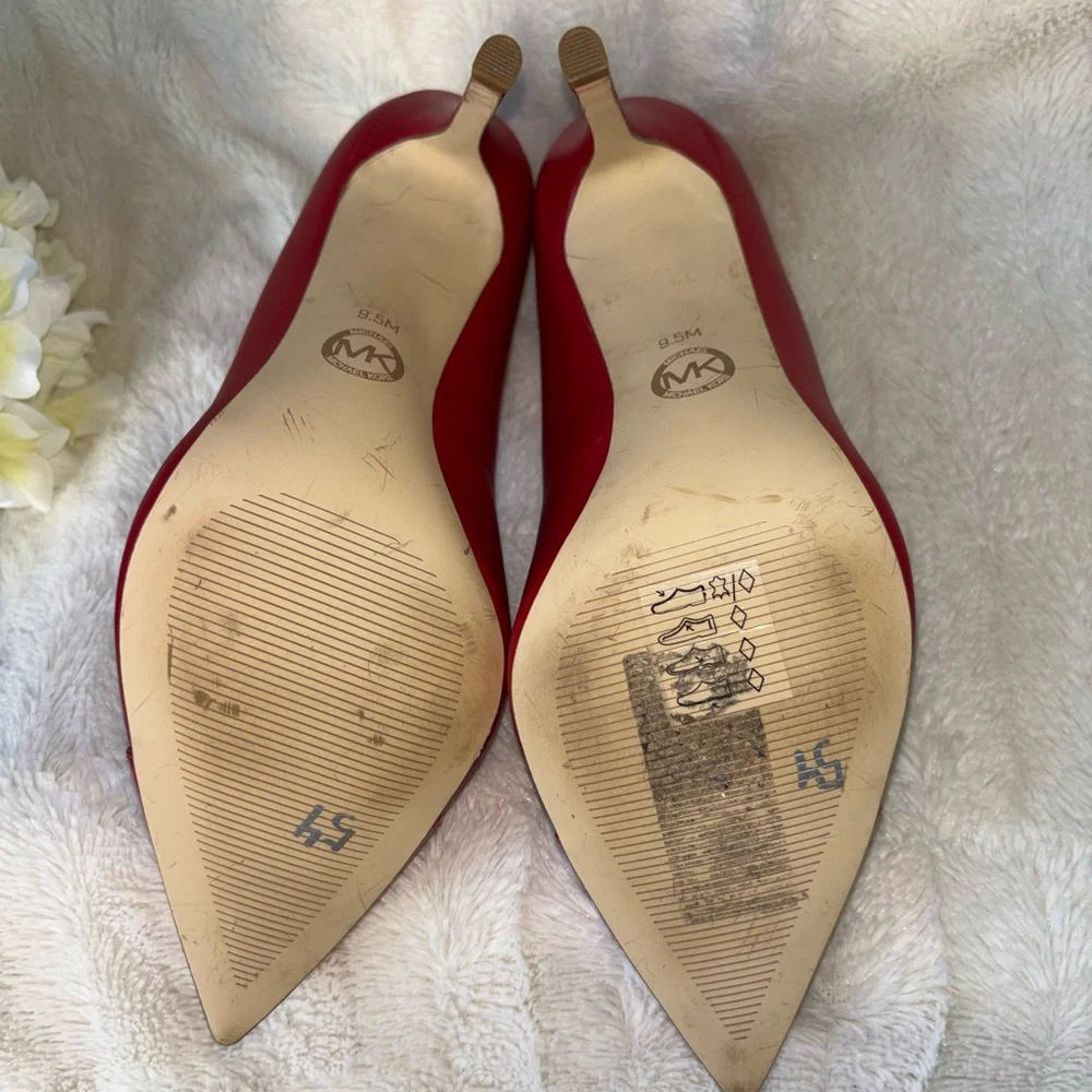 Michael Kors Red Pointed Toe Leather Pumps with Gold MK Logo size 9.5